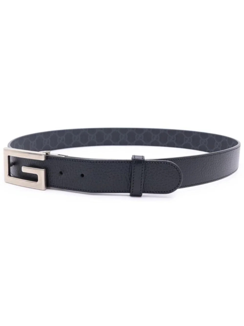 Gucci Square Reversible Leather Belt Black Silver